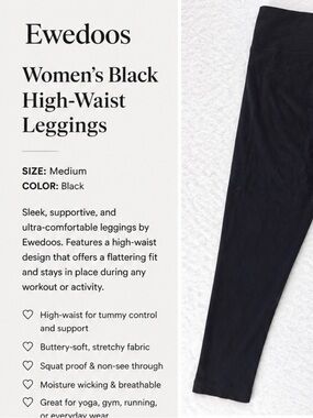 Ewedoos Women’s Black High-Waist Leggings - Medium